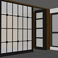 Modern Room Divider With Frosted Glass Grid Design Wooden Frame And Door