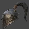 Detailed Ancient Warrior Helmet With Silver Metal Spikes And Top Plume Design