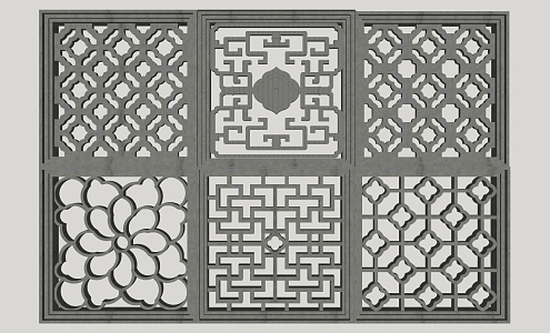 Chinese-style openwork window wall window grilles garden wall window grilles 3d model