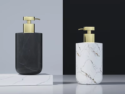 Black and White Marble Bathroom Accessories with Gold Pump and Modern Design 3d model