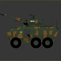 Modern Six Wheeled Tank With Green Orange Camouflage Turret And Gun Barrel