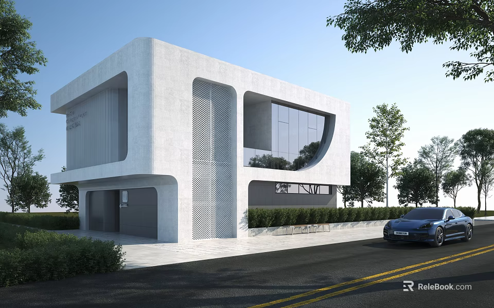 Modern Industrial Factory Building Exterior With Concrete And Glass 3d model 