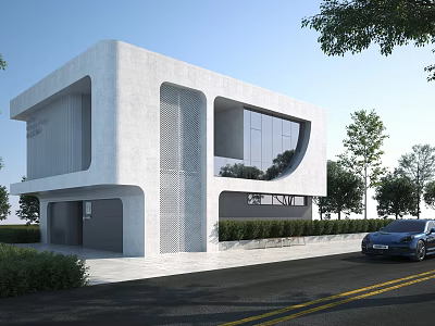 Modern Industrial Factory Building Exterior With Concrete And Glass 3d model