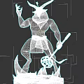 Demon Character Mythical Creature With Golden Horns Red Black Body White Apron And Staff