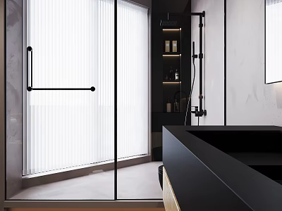 Modern Bathroom Interior Design With Glass Shower Enclosure And Black Vanity Mirror 3d model