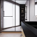 Modern Bathroom Interior Design With Glass Shower Enclosure And Black Vanity Mirror
