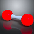 Red Spherical Exercise Dumbbell With White Handle And Shiny Reflective Surface