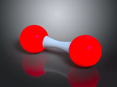 Red Spherical Exercise Dumbbell With White Handle And Shiny Reflective Surface 3d model