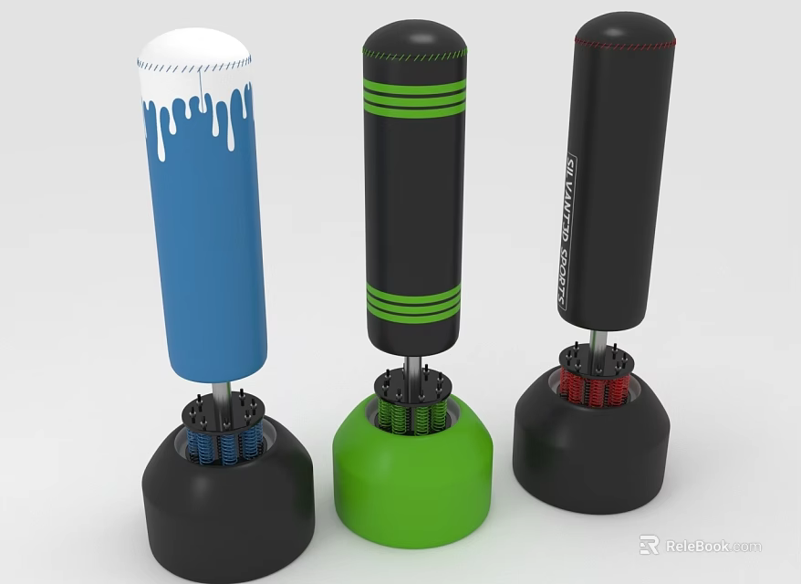 Colorful Free standing Punching Bags With Blue Green Black Design And Stable Base For Fitness Training 3d model 