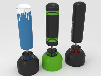 Colorful Free standing Punching Bags With Blue Green Black Design And Stable Base For Fitness Training 3d model
