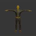 Bald Man In Dark Shirt Pants With Brown Belt Shoes Arms Outstretched Against Gray Background