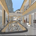 Shopping Mall Lobby Modern Design Spacious Bright Interior With Golden Railings Glass Walls and Escalators