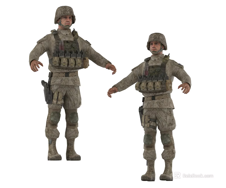 Game And Movie Military Characters In Camouflage Uniforms With Helmets And Tactical Gear 3d model 