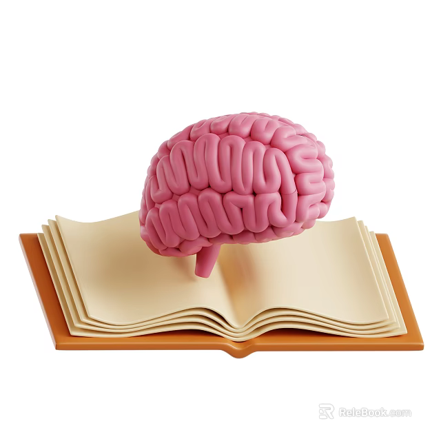 Detailed 3D Pink Brain Placed On Open Book With Visible Pages 3d model 