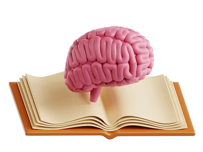 Detailed 3D Pink Brain Placed On Open Book With Visible Pages 3d model