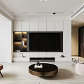 Modern Dining Living Room Interior With Linear Pendant Lights Beige Brown Chairs And Decorative Cabinetry