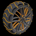 Durable Industrial Equipment Tire With Deep Tread Yellow Accent Strips And Metal Hub