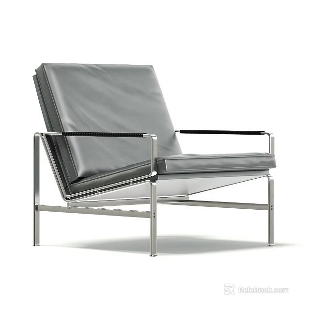 Modern Single Sofa With Leather Upholstery And Sleek Metal Frame Design 3d model 
