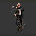 Bald Man With Red Beard Tattoos Leather Armor Cloak Holding Dagger And Potion Flask
