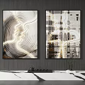 Two Panel Modern Abstract Wall Art With Light Effect Hanging On Gray Wall