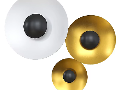 Modern Wall Lamps with White and Gold Finish and Black Spherical Accents 3d model