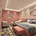 Home Decor Store Featuring Pink Walls Cloud Chandelier Light Blue Sofa And Checkered Floor
