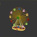 Colorful Red Yellow Ferris Wheel Miniature Model With Reflective Base On Grey Background 3d model