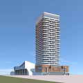 Modern High Rise Hotel Building With Glass Facade And Lower Podium Structure