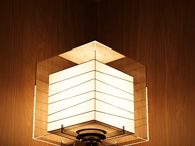 Modern Hexagonal Wall Lamp with Striped White Shade on Wooden Wall Emitting Warm Glow 3d model
