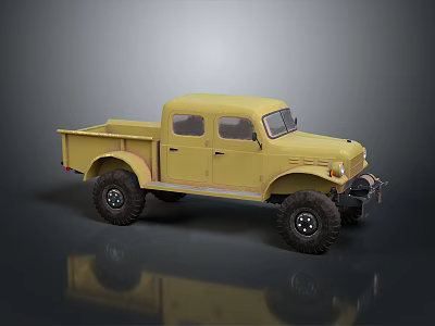 Yellow Vintage Utility Pickup Truck With Off Road Tires 3d model