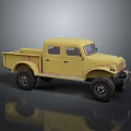 Yellow Vintage Utility Pickup Truck With Off Road Tires