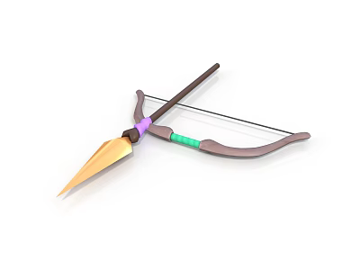 Decorative Brown Bow Design With Green Accents And Golden Arrow Purple Fletching 3d model