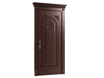 Classic Security Door With Ornate Carved Patterns And Secure Lock Design 3d model