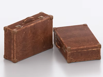 Vintage Brown Leather Suitcases with Metal Buckles and Handles Two Classic Luggage on Light Background 3d model