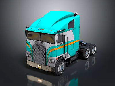 Turquoise Semi Truck Cab With Yellow Stripes And Silver Accents 3d model