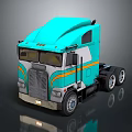 Turquoise Semi Truck Cab With Yellow Stripes And Silver Accents