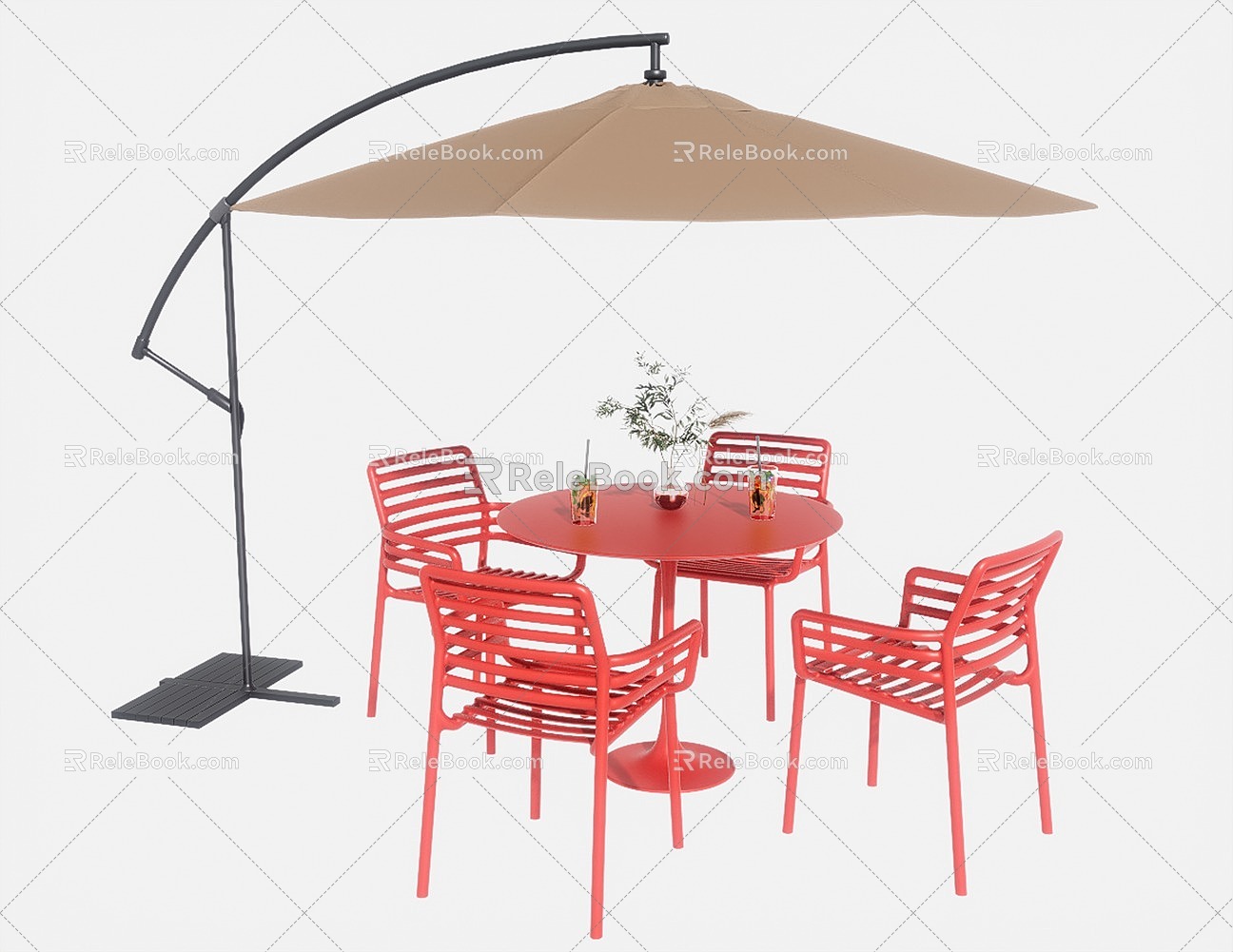 Modern Outdoor Table and Chair Combination Outdoor Iron Table and Chair Sunshade Umbrella 3d model