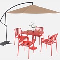 Modern Outdoor Table and Chair Combination Outdoor Iron Table and Chair Sunshade Umbrella 3d model