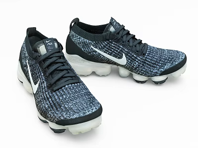Nike Black Gray Knit Upper Running Shoes With White Logo And Air Cushion Sole 3d model