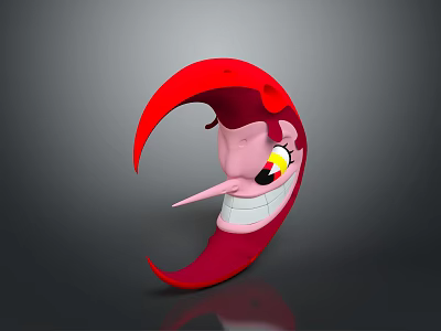 Red Crescent Shaped Household Item With Cute Cartoon Smiling Face Design And Gray Background 3d model