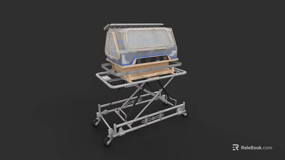 Hospital Ward Neonatal Incubator on Mobile Stand with Transparent Cover and Wheels 3d model 