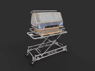 Hospital Ward Neonatal Incubator on Mobile Stand with Transparent Cover and Wheels 3d model