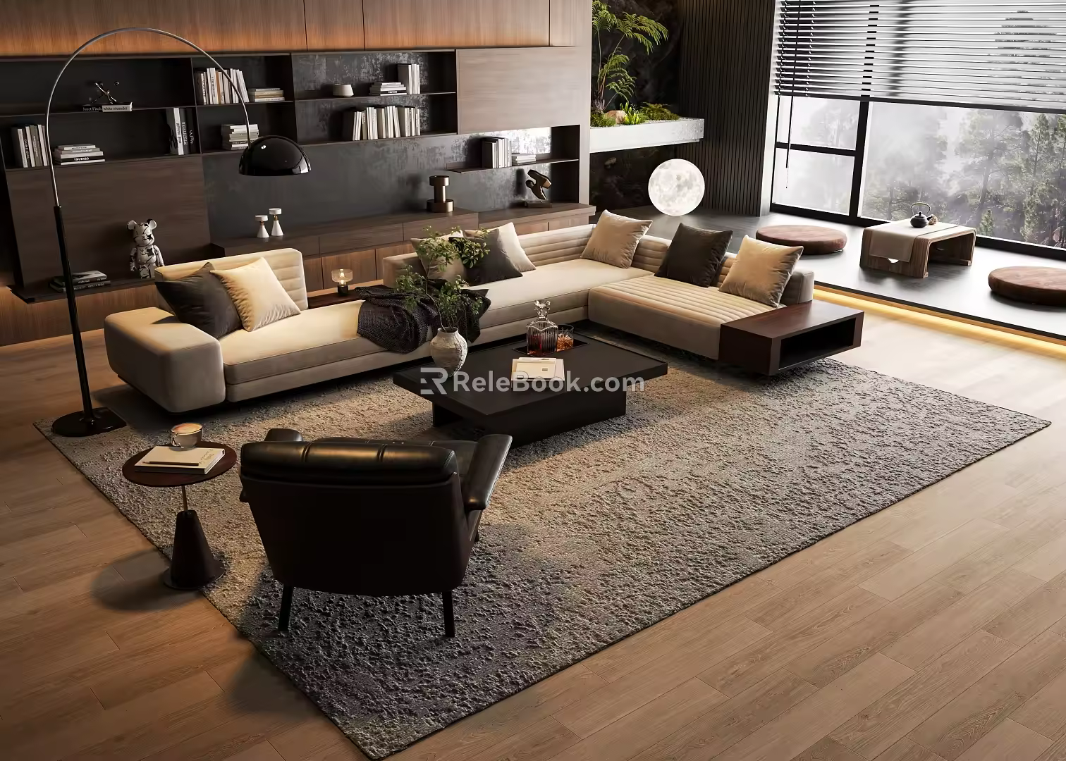 Minotti Modern Roger Sofa Coffee Table Combo 3d model