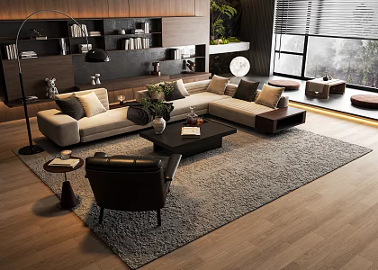 Minotti Modern Roger Sofa Coffee Table Combo 3d model