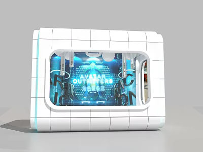 Futuristic Photo Spot With White Grid Structure And Blue Illuminated Window Elements 3d model