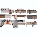 Various Styles of Bed Bench with Upholstered Seats Wooden Frames and Blankets