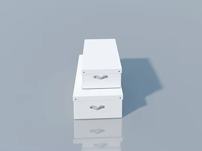 White Swing Door Drawers With Metal Handles Stacked On Light Gray Reflective Surface 3d model