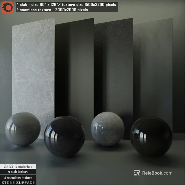 Glossy And Matte Gray Black Spheres With Textured Panel Components 3d model 