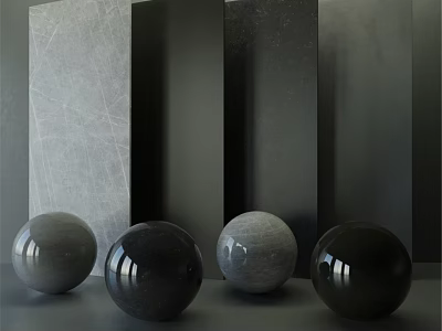 Glossy And Matte Gray Black Spheres With Textured Panel Components 3d model