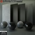 Glossy And Matte Gray Black Spheres With Textured Panel Components